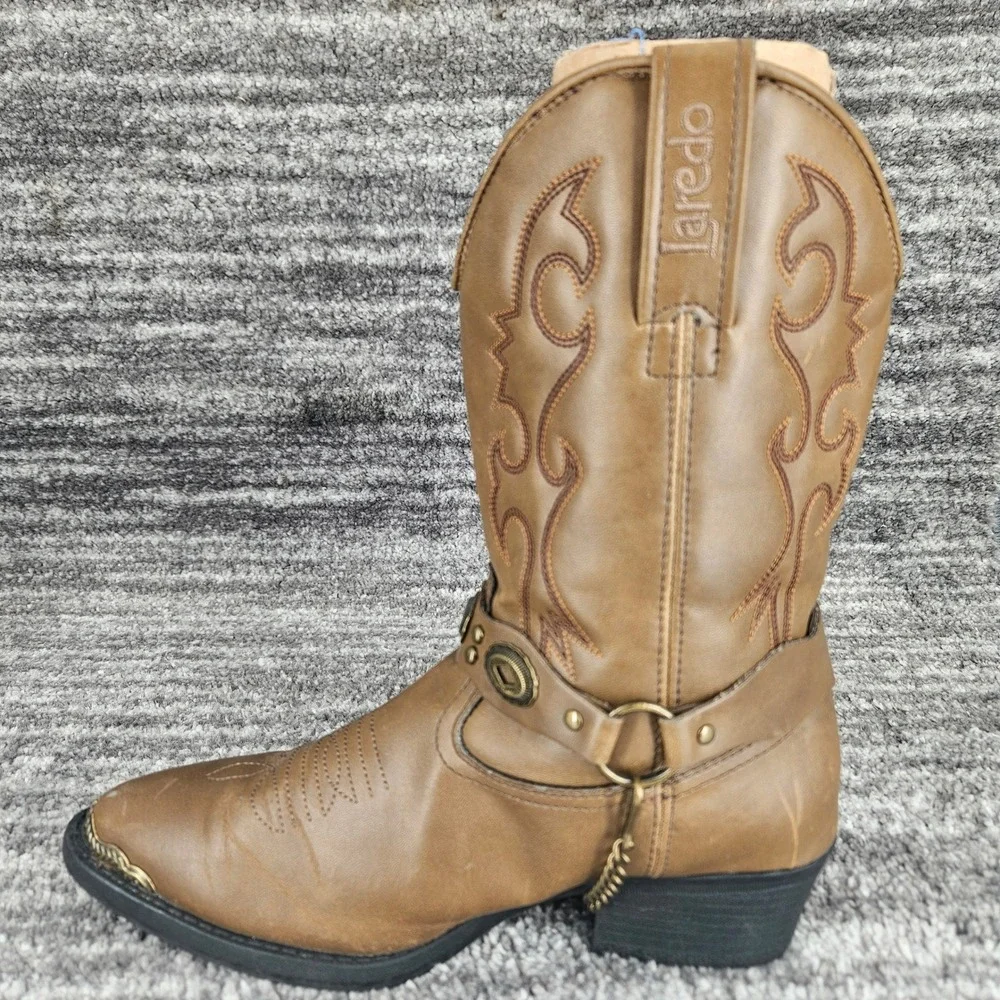 Vintage Laredo Faux Leather Youth Cowboy Boots with Boot Straps‎ size Size 5.5D